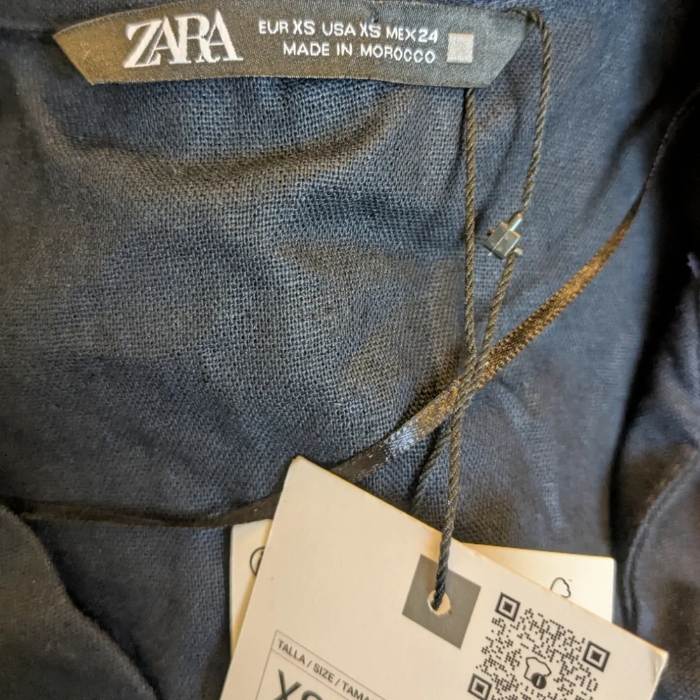 NWT Zara Dark Navy Belted Linen Blend Jumpsuit - Size XS